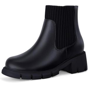 Coutgo Girl Boots Kids Ankle Boots Back Zipper Round Toe Chelsea Platform Elastic Short Booties Snow Boots for Little Kids/Big Kids(Black)