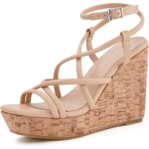 Coutgo Women Platform Wedge Sandals Cork Slingback Wedges Espadrilles Heels Summer Shoes(Cool Khaki)