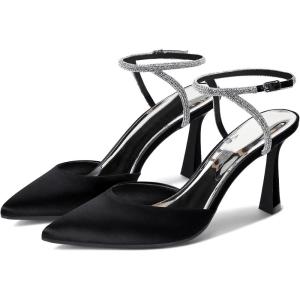 Coutgo Women Rhinestone Heels Kitten High Satin Pumps Pointed Toe Sparkly Sexy Wedding Dress Shoes(Black)