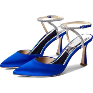 Coutgo Women Rhinestone Heels Kitten High Satin Pumps Pointed Toe Sparkly Sexy Wedding Dress Shoes(Royal Blue)