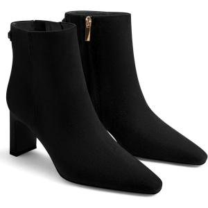 Coutgo Womens Ankle Boots Chunky Heel Closed Square Toe Booties Side Zipper Winter Dress Shoes(Black)