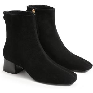 Coutgo Womens Ankle Boots Chunky Low Heel Square Toe Booties Side Zipper Winter Dress Shoes(Black)