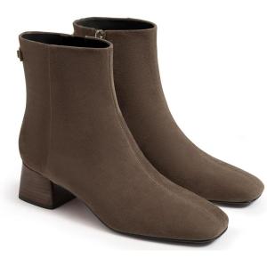 Coutgo Womens Ankle Boots Chunky Low Heel Square Toe Booties Side Zipper Winter Dress Shoes(Coffee)