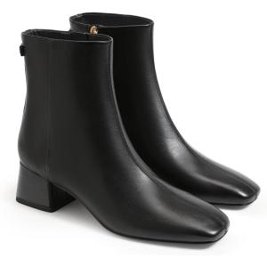 Coutgo Womens Ankle Boots Chunky Low Heel Square Toe Booties Side Zipper Winter Dress Shoes(Cool Black)