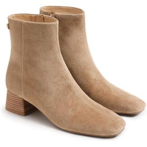 Coutgo Womens Ankle Boots Chunky Low Heel Square Toe Booties Side Zipper Winter Dress Shoes(Light Brown)