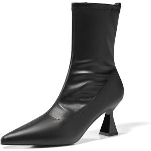 Coutgo Womens Ankle Boots Pointed Toe Low Kitten Heel Side Zipper Office Dress Fall Booties Shoes(Black)