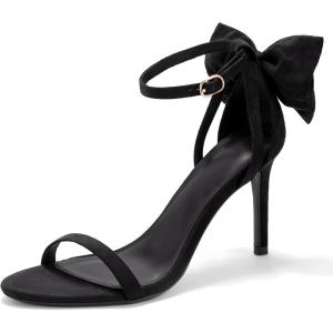 Coutgo Womens Ankle Strap High Heels Open Toe Stiletto Bow Tie Knot Heeled Sandals Fashion Wedding Dress Pump Shoes(Black)