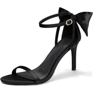 Coutgo Womens Ankle Strap High Heels Open Toe Stiletto Bow Tie Knot Heeled Sandals Fashion Wedding Dress Pump Shoes(Polish Black)
