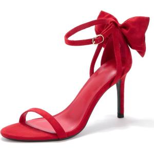 Coutgo Womens Ankle Strap High Heels Open Toe Stiletto Bow Tie Knot Heeled Sandals Fashion Wedding Dress Pump Shoes(Red)