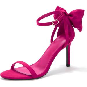 Coutgo Womens Ankle Strap High Heels Open Toe Stiletto Bow Tie Knot Heeled Sandals Fashion Wedding Dress Pump Shoes(Rosy Red)