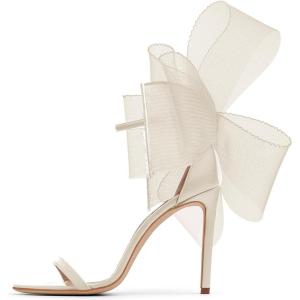 Coutgo Women’s Bow Heels Open Toe Stiletto Heels One Strap Party Summer High Heeled Sandals Asymmetric Non-Removable Bow Knot(Beige)