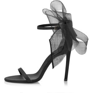 Coutgo Women’s Bow Heels Open Toe Stiletto Heels One Strap Party Summer High Heeled Sandals Asymmetric Non-Removable Bow Knot(Black)