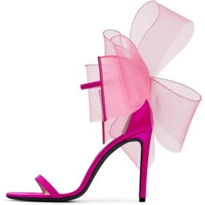Coutgo Women’s Bow Heels Open Toe Stiletto Heels One Strap Party Summer High Heeled Sandals Asymmetric Non-Removable Bow Knot(Hot Pink)