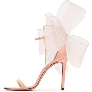 Coutgo Women’s Bow Heels Open Toe Stiletto Heels One Strap Party Summer High Heeled Sandals Asymmetric Non-Removable Bow Knot(Khaki)