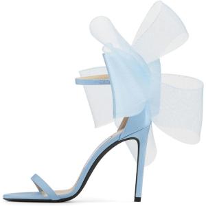 Coutgo Women’s Bow Heels Open Toe Stiletto Heels One Strap Party Summer High Heeled Sandals Asymmetric Non-Removable Bow Knot(Sky Blue)