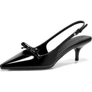 Coutgo Womens Bow Slingback Heels Low Kitten Heel Pumps Closed Pointed Toe Party Wedding Dress Shoes(Black)