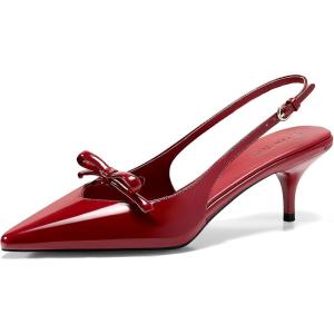 Coutgo Womens Bow Slingback Heels Low Kitten Heel Pumps Closed Pointed Toe Party Wedding Dress Shoes(Red)