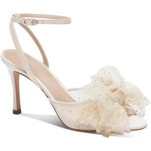 Coutgo Womens Bow Tie Heels Sandals Slingback Peep Toe Wedding Heels Mesh High Stiletto Heel Summer Cute Wedding Bridal Shoes(Beige)