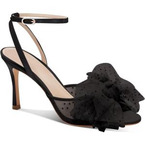 Coutgo Womens Bow Tie Heels Sandals Slingback Peep Toe Wedding Heels Mesh High Stiletto Heel Summer Cute Wedding Bridal Shoes(Black)