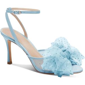 Coutgo Womens Bow Tie Heels Sandals Slingback Peep Toe Wedding Heels Mesh High Stiletto Heel Summer Cute Wedding Bridal Shoes(Sky Blue)