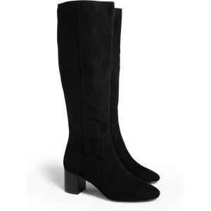 Coutgo Womens Chunky Heel Knee High Boots Suede Round Toe Fall Winter Tall Boots with Side Zipper(Black)