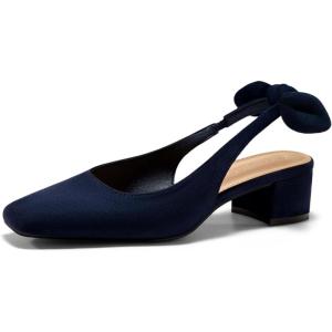 Coutgo Womens Chunky Low Heels Bow Slingback Pumps Closed Square Toe Wedding Party Dress Shoes(Navy)