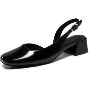Coutgo Womens Chunky Low Heels D’Orsay Slingback Pumps Closed Square Toe Work Office Dress Shoes