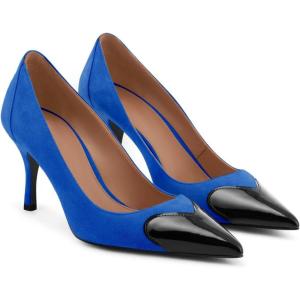 Coutgo Womens Closed Pointed Toe Pumps Heart Stiletto High Heels Wedding Bride Dress Shoes(Blue)