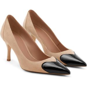 Coutgo Womens Closed Pointed Toe Pumps Heart Stiletto High Heels Wedding Bride Dress Shoes(Khaki)