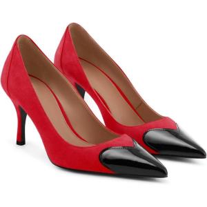 Coutgo Womens Closed Pointed Toe Pumps Heart Stiletto High Heels Wedding Bride Dress Shoes(Red)