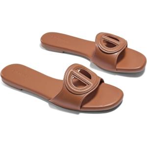 Coutgo Womens Dressy Flat Sandals Open Toe Slip on Leather Summer Beach Slide Sandals(Brown)