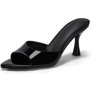 Coutgo Womens Heeled Mules Pointed Peep Toe High Heels Slip On Backless Mule Sandals Dress Shoes(Black)