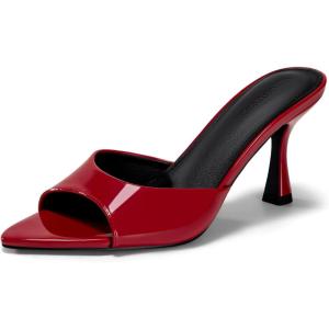 Coutgo Womens Heeled Mules Pointed Peep Toe High Heels Slip On Backless Mule Sandals Dress Shoes(Red)