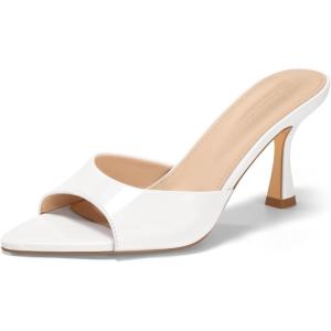Coutgo Womens Heeled Mules Pointed Peep Toe High Heels Slip On Backless Mule Sandals Dress Shoes(White)