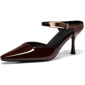 Coutgo Womens High Heels Mules Closed Pointed Toe Kitten Heel Pumps Ankle Buckle Strap Slip On Backless Dress Shoes(Maroon)