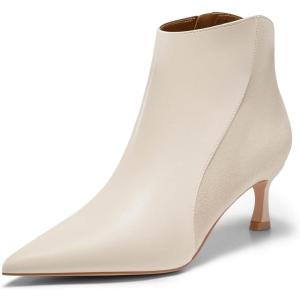 Coutgo Womens Kitten Heel Ankle Boots Pointed Toe Side Zipper Fall Winter Booties Shoes(Beige)