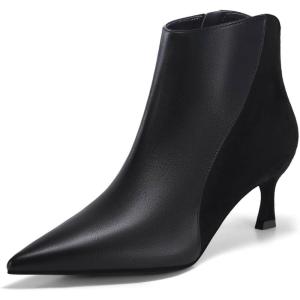 Coutgo Womens Kitten Heel Ankle Boots Pointed Toe Side Zipper Fall Winter Booties Shoes(Black)