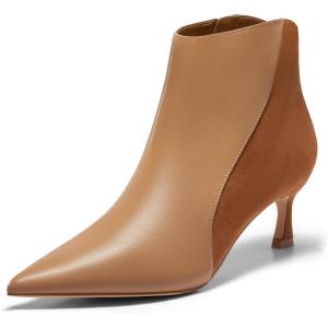 Coutgo Womens Kitten Heel Ankle Boots Pointed Toe Side Zipper Fall Winter Booties Shoes(Brown)
