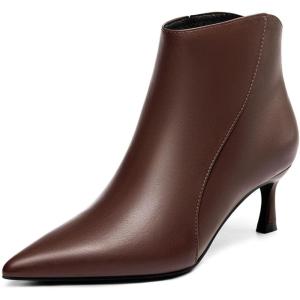 Coutgo Womens Kitten Heel Ankle Boots Pointed Toe Side Zipper Fall Winter Booties Shoes(Chocolate)