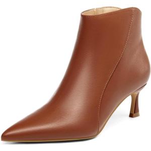 Coutgo Womens Kitten Heel Ankle Boots Pointed Toe Side Zipper Fall Winter Booties Shoes(Dark Brown)