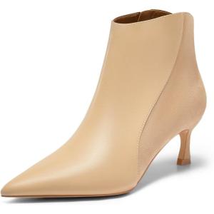 Coutgo Womens Kitten Heel Ankle Boots Pointed Toe Side Zipper Fall Winter Booties Shoes(Khaki)