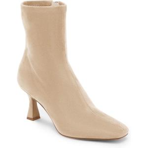 Coutgo Womens Kitten Heel Ankle Boots Square Toe Side Zipper Dressy Booties Fall Shoes(Beige Suede)