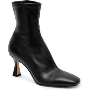 Coutgo Womens Kitten Heel Ankle Boots Square Toe Side Zipper Dressy Booties Fall Shoes(Black Pu)