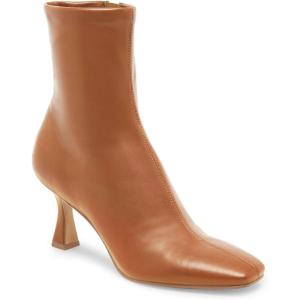 Coutgo Womens Kitten Heel Ankle Boots Square Toe Side Zipper Dressy Booties Fall Shoes(Brown Pu)