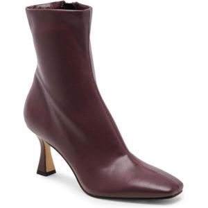 Coutgo Womens Kitten Heel Ankle Boots Square Toe Side Zipper Dressy Booties Fall Shoes(Burgundy Pu)