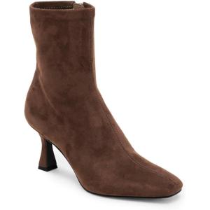 Coutgo Womens Kitten Heel Ankle Boots Square Toe Side Zipper Dressy Booties Fall Shoes(Chocolate Suede)