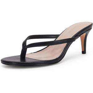 Coutgo Women’s Kitten Heel Flip Flops Slip On Thong Slide Sandals Comfortable Summer Beach Shoes(Black)