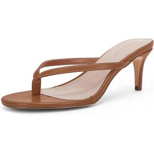 Coutgo Women’s Kitten Heel Flip Flops Slip On Thong Slide Sandals Comfortable Summer Beach Shoes(Brown)