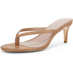 Coutgo Women’s Kitten Heel Flip Flops Slip On Thong Slide Sandals Comfortable Summer Beach Shoes(Camel)