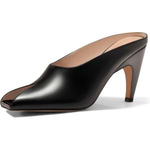 Coutgo Womens Kitten Heels Mules Open Peep Toe Slide Sandals Slip On Summer Dress Shoes(Black)
